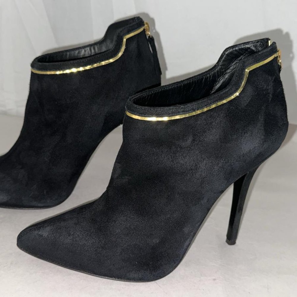 38.5/7.5❤️ZANOTTI Black real Suede Leather High Heel Ankle BOOTS Bootie ITALY